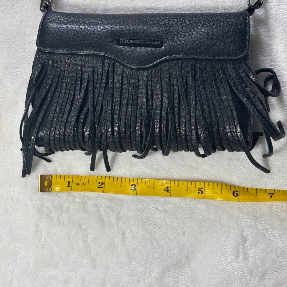 Rebecca Minkoff Black Fringe Crossbody Bag | Leather Chain Strap Boho Festival - Picture 5 of 7